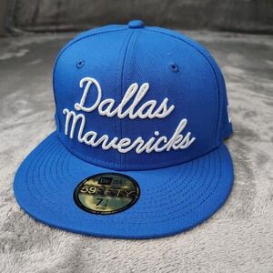 New Era Dallas Mavericks NBA Royal Blue Script 59Fifty Fitted 7 1/4 Hat Cap‎